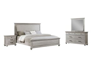 New Classic 00-B3941-24N Silver Sands - 6/0 Western King 4 Piece Bedroom Set (Bed, Dresser, Mirror, Nightstand) - Gray