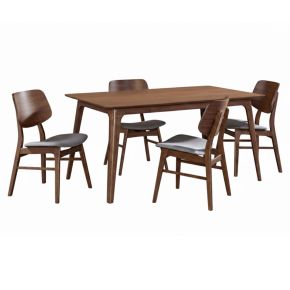New Classic 40-D1651-D4GC New Classic 40-D1651-D4GC Oscar - 60" Dining Walnut Table With 4 Gray Cushion Chairs - Brown