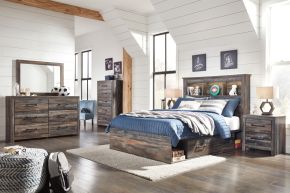 Ashley Furniture B211/31/36/50(2)/84/85/B100-12/92(2) Ashley Furniture B211/31/36/50(2)/84/85/B100-12/92(2) Drystan - Full Bookcase Bed With 4 Storage Drawers - 9 Pc. - Dresser, Mirror, Full Bed, 2 Nightstands - Multi