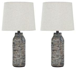Signature Design by Ashley® L235584 Mahima - Paper Table Lamp (Set of 2) - Black / White