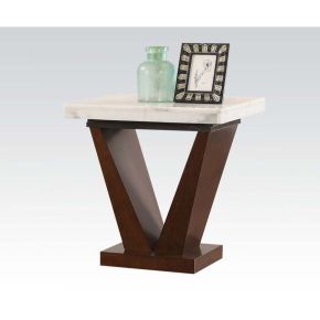 ACME 83337 Forbes - End Table - White Marble & Walnut
