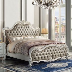 ACME BD01323Q ACME BD01323Q Versailles II - Queen Bed - Vintage Gray Synthetic Leather & Bone White