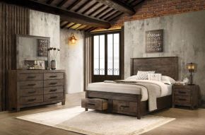 CoasterEveryday 222631Q-S4 Woodmont - 4 Piece Queen Bedroom Set - Rustic Golden Brown
