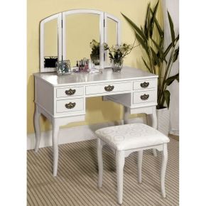 Furniture of America CM-DK6405WH Ashland - Vanity Table With Stool - White