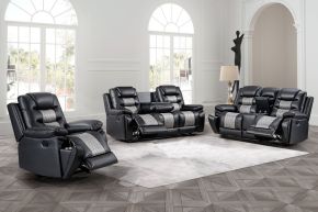 New Classic 20-U7005BKG-3NP Nikko - Manual 3 Piece Sofa & Loveseat & Recliner - Black / Gray