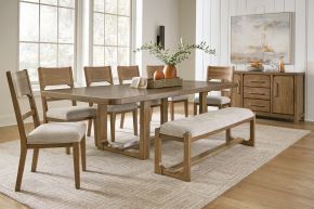 Signature Design by Ashley® D974/35/01(3)/00/60 Cabalynn - 9 Pc. - Dining Room Table, 6 Side Chairs, Bench, Server - Oatmeal / Light Brown