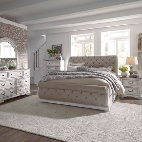 Liberty Furniture 244-BR-KUSLDMCN Magnolia Manor - 5 Piece Bedroom Set (King Upholstered Sleigh Bed, Dresser & Mirror, Chest, Nightstand) - White