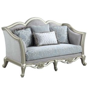 ACME LV01118 Qunsia - Loveseat - Light Gray Linen & Champagne Finish