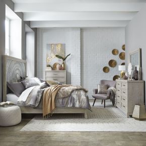 Liberty Furniture 902-BR-QPBDMC Belmar - 4 Piece Bedroom Set (Queen Panel Bed, Dresser & Mirror, Chest) - Washed Taupe