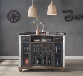 ACME DN01019 Rahma - Bar Table - Antique Ebony Top Grain Leather & Aluminum