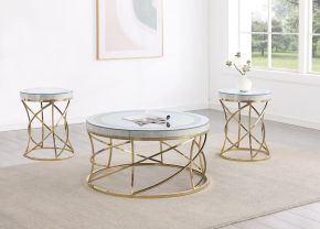 Coaster Fine Furniture 710368-S3 Elise - 3 Piece Round Mirror Top Coffee And End Table Set - Gold