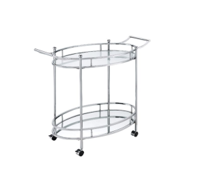 ACME 98216 Jinx - Serving Cart - Clear Glass & Chrome Finish