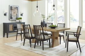 Signature Design by Ashley® D841/45/01(2)/02A/60 Galliden - Light Brown / Black - 8 Pc. - Rectangular Dining Table, 4 Side Chairs, 2 Arm Chairs, Server