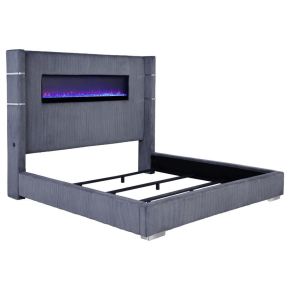Coaster Fine Furniture 306030KE Tisdall - Upholstered Eastern King Fireplace Bed - Gray