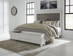 Benchcraft® B777/157/54S/96 Kanwyn - Queen Upholstered Bed with Storage Bench - Whitewash