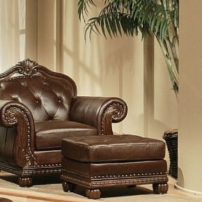ACME 15034 Anondale - Ottoman - Espresso Top Grain Leather Match & Cherry