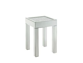 ACME 84707 Noralie - 16" Square End Table With Glass Top - Mirrored & Faux Diamonds
