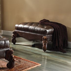 ACME 96538 Versailles - Ottoman - Two Tone Dark Brown Synthetic Leather & Cherry Oak