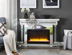 ACME AC00510 Noralie - Fireplace - Mirrored & Faux Diamonds - Wood - 36"