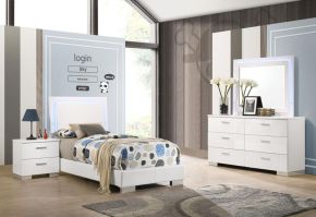CoasterEssence 203500T-S4L Felicity - 4 Piece Twin Bedroom Set With LED - White High Gloss