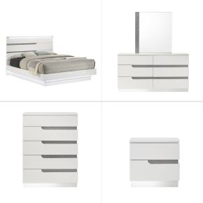 New Classic 00-B69-25C Paradox - 6/0 Western King 5 Piece Bedroom Set (Bed & Dresser & Mirror & Chest & Nightstand) - White