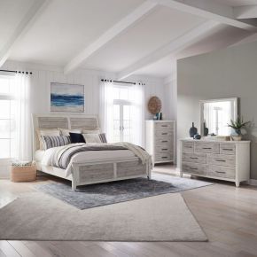 Liberty Furniture 142-BR-KSLDMC Backroads - 4 Piece Bedroom Set (King Sleigh Bed, Dresser & Mirror, Chest) - White