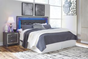 Signature Design by Ashley® B214/58/B100-66 Lodanna - Gray - King Upholstered Panel Headboard With Bolt On Bed Frame
