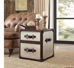 ACME 82292 Aberdeen - End Table - Vintage Dark Brown Top Grain Leather & Aluminum
