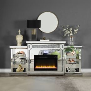 ACME AC00518 Noralie - Fireplace With LED & Bluetooth - Mirrored & Faux Diamonds