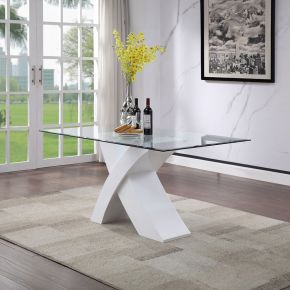 ACME 71105 Pervis - Dining Table - Clear Glass Top & White High Gloss