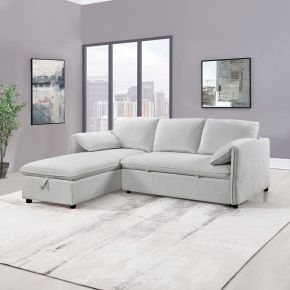ACME LV03170 Yaroslav - Sectional Sofa With Sleeper & Storage - Cream Velvet