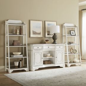 Liberty Furniture 244-CD-O3PCS Magnolia Manor - 3 Piece Home Office Set (2 Leaning Pier Bookcase 1 Server) - Antique White