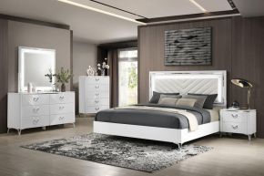 Coaster Fine Furniture 215791KE-S5 Cassia - 5 Piece Eastern King LED Bedroom Set - White High Gloss