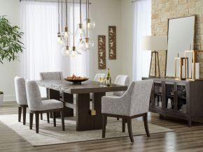 Ashley Furniture D984/45/01(4)/01A(2)/60 Ashley Furniture D984/45/01(4)/01A(2)/60 Burkhaus - 8 Pc. - Dining Room Extension Table, 4 Side Chairs, 2 Arm Chairs, Server - Dark Brown
