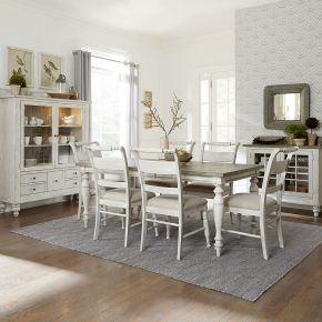 Liberty Furniture 661W-CD-7RLS Whitney - 7 Piece Rectangular Table Set - Antique Linen / Weathered Gray