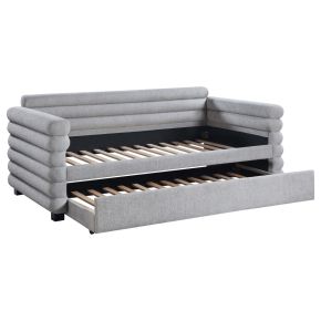 CoasterEveryday 300718B1 Patricia - Arms & Slats Boucle Upholstered Twin Day Bed With Trundle - Gray