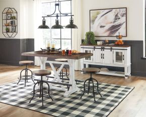 Ashley Furniture D546/13/224(4)/60 Ashley Furniture D546/13/224(4)/60 Valebeck - 6 Pc. - Counter Table, 4 Barstools, Server - White