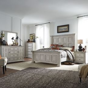 Liberty Furniture 361W-BR-QPBDMCN Big Valley - 5 Piece Bedroom Set (Queen Panel Bed, Dresser & Mirror, Chest, Nightstand) - Whitestone