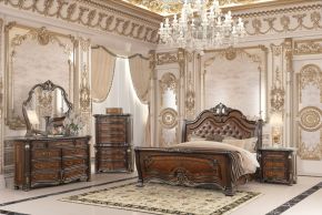 New Classic 00-2477-35C Bella Notte - Queen 5 Piece Bedroom Set (Padded Sleigh Bed, Dresser, Mirror, Chest, Nightstand) - Cherry