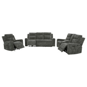 Coaster Fine Furniture 610154P-S3 Kennett - 3 Piece Chenille Power Reclining Sofa Set - Dark Gray