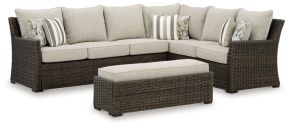 Signature Design by Ashley® P465-822 Brook Ranch - Sofa Sectional, Bench With Cushion (Set of 3) - Brown