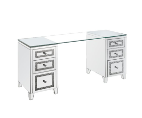 ACME 93124 Noralie - Writing Desk - Clear Glass, Mirrored & Faux Diamonds - 31"