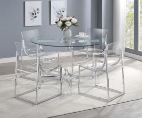 Coaster Fine Furniture 108501-S5 Keeling - 5 Piece Round Glass Top Acrylic Dining Set - Chrome