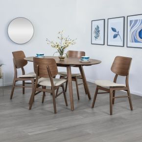 New Classic 40-D1651-D4C Oscar - Drop Leaf Dining Table With 4 Chairs - Walnut / Natural Cush