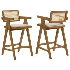 Coaster Fine Furniture 182677 Kane - Woven Rattan Wood Bar Chair (Set of 2) - Light Walnut