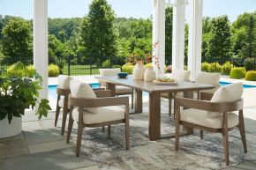 Signature Design by Ashley® P671/625/601A(3) Serene Bay - 7 Pc. - Dining Table, 6 Arm Chairs - Dark Brown