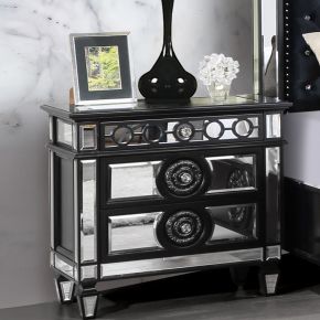 ACME BD00585 Varian II - Nightstand - Mirrored, Black & Sliver