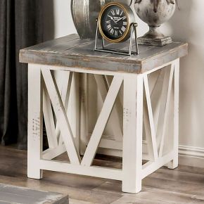 Furniture of America EM4001IV-E Halton Hills - End Table - Vintage Ivory / Weathered Gray