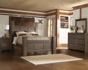 Signature Design by Ashley® B251/31/36/67/64/98/92 Juararo - 6 Pc. - Dresser, Mirror, Queen Poster Bed, Nightstand - Dark Brown