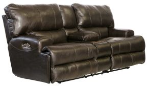 Catnapper 64589-1283/28-3083/28 Catnapper 64589-1283/28-3083/28 Wembley - Italian Leather Match Power Lay Flat Reclining Console Loveseat - Steel